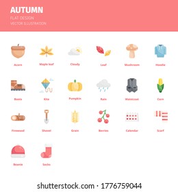 Autumn icon set. Autumn flat icon set. Icon for website, application, print, poster design, etc.