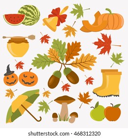 Autumn icon set. Halloween and Thanksgiving day. Flat design. Vector illustration