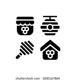 Autumn icon set with Hive, Honey Jar, Honey And Honeycomb, Vector Illustrations.