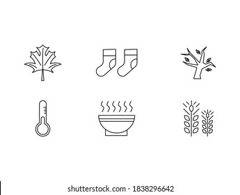 Autumn Icon set of Leaf, Socks, Trees, Low Temperatures, Hot soup and Weat