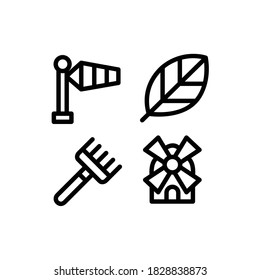 Autumn icon set with Leaf, Wind, Rake And Windmill, Vector Illustrations.