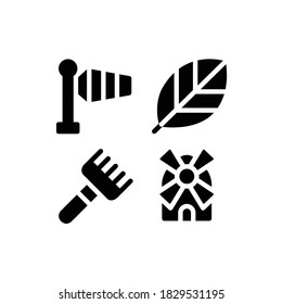 Autumn icon set with Leaf, Wind, Rake And Windmill, Vector Illustrations.