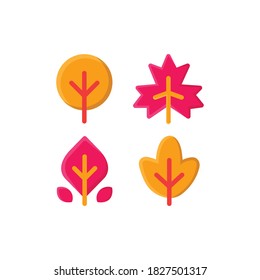 Autumn icon set with Leaves, Maple Leaf, Tree And Leaf, Vector Illustrations.