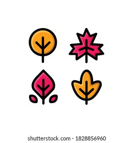 Herbstsymbol mit Blättern, Ahornblättern, Bäumen und Blättern, Vektorgrafiken.