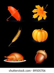 Autumn, icon set on black