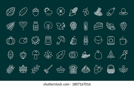 autumn icon set over green background, line style, vector illustration