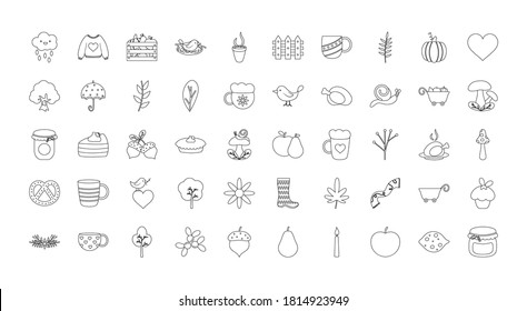 autumn icon set over white background, line style, vector illustration