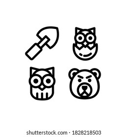 Autumn icon set with Owl, Bear, Animal And Shovel, Vector Illustrations.