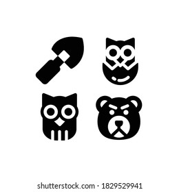 Autumn icon set with Owl, Bear, Animal And Shovel, Vector Illustrations.