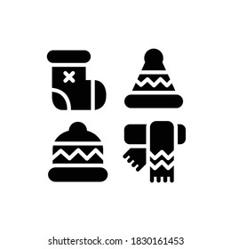 Autumn icon set with Sock, Scarf, Beanie And Hat, Vector Illustrations.