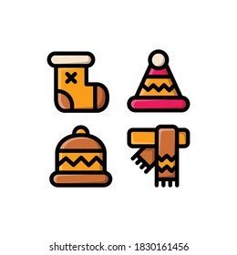 Autumn icon set with Sock, Scarf, Beanie And Hat, Vector Illustrations.
