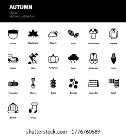 Autumn icon set. Autumn solid icon set. Icon for website, application, print, poster design, etc.