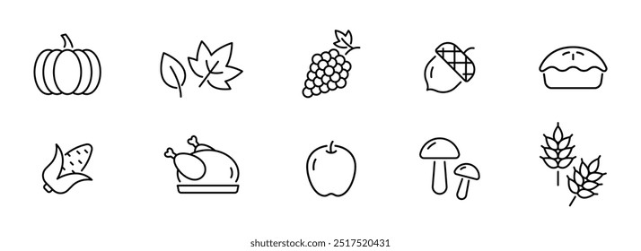 Autumn icon set. Thanksgiving, autumn outline vector icons. Vector