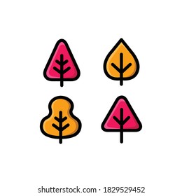 Autumn icon set with Tree, Leaf, Leaves And Forest, Vector Illustrations.