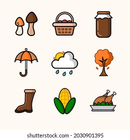 autumn icon set vector with detailed icon