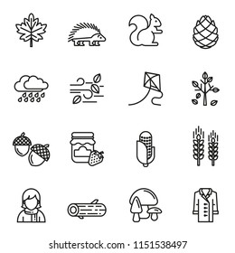 autumn icon set with white background. Thin Line Style stock vector.