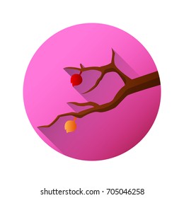 Autumn icon of stylized tree branch silhouettes in flat style against the background of a circle.