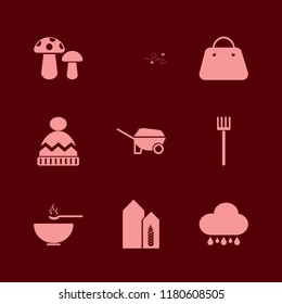 autumn icon. autumn vector icons set dry leaves wind, wheelbarrow, wheat harvest growth and soup