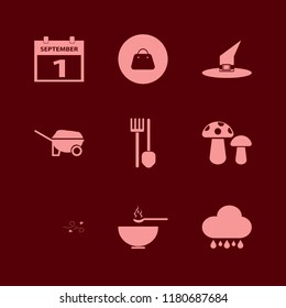 autumn icon. autumn vector icons set dry leaves wind, rain, first september calendar and soup