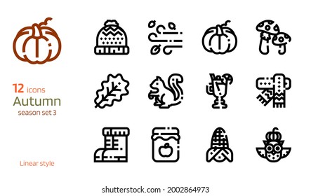 Autumn icon vector set. Linear style collection of season attributes