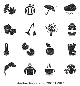 Autumn Icons. Black Scribble Design. Vector Illustration.