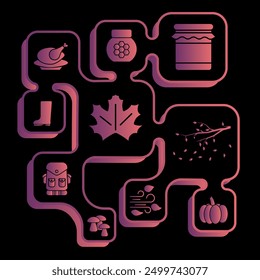 Autumn icons. Chromatic full autumn icons. Symbols of autumn. Color illustrations. EPS 10.