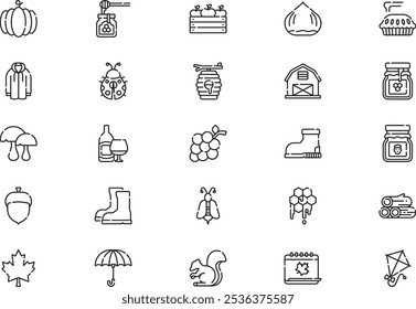 Autumn icons collection is a vector illustration with editable stroke.
