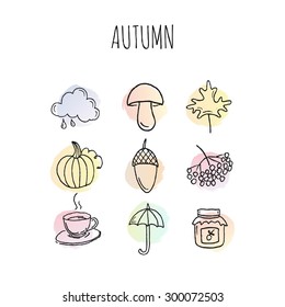 Autumn icons doodle set. Hand draw autumn icons.
