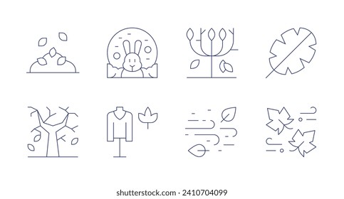 Autumn icons. Editable stroke. Containing leaves, plant, tree, wind, rabbit, leaf, autumn collection, windy.