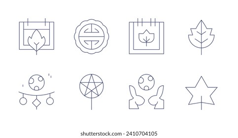 Autumn icons. Editable stroke. Containing autumn, mid autumn festival, star, moon cake, leaf.