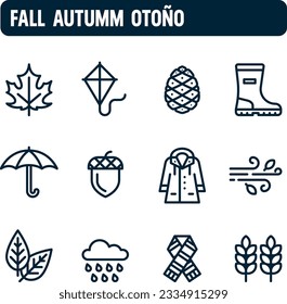 Autumn icons. Fall season vector set. Linear icon design. Autumm nature.