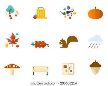 Autumn icons in flat colors style. 