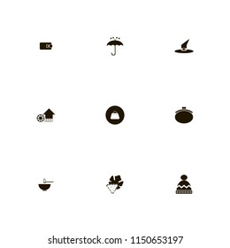 autumn icons. grape, witch hat, purse and handbag vector icons set