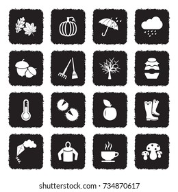 Autumn Icons. Grunge Black Flat Design. Vector Illustration. 