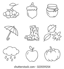 Autumn icons, hand-drawn. Vector.