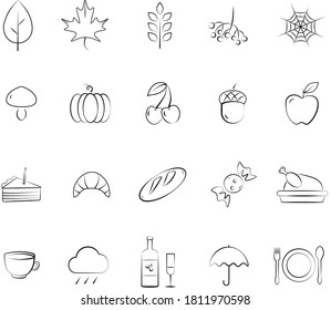 Autumn icons. Isolated monochrome lined vector illustrations