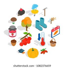Autumn icons in isometric 3d style. October set collection vector illustration