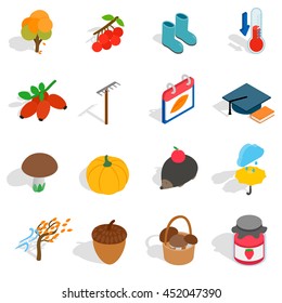 Autumn icons in isometric 3d style. October set collection vector illustration