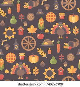 Autumn icons seamless pattern. Thanksgiving background flat illustration