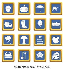 Autumn icons set in blue color isolated vector illustration for web and any design
