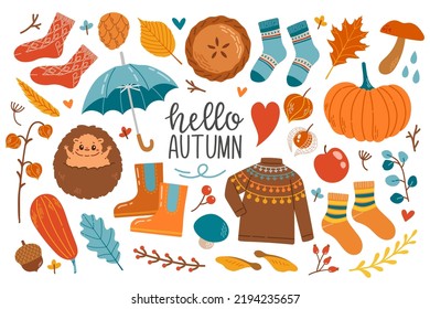 Autumn icons set fall elements vector illustration