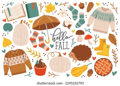 Autumn icons set fall elements vector illustration