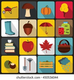 Autumn icons set in flat ctyle. Autumn elements set collection vector illustration