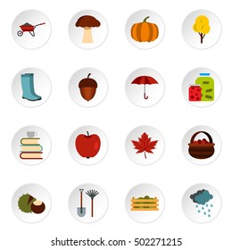 Autumn icons set. Flat illustration of 16 autumn vector icons for web