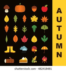 autumn icons set in flat style