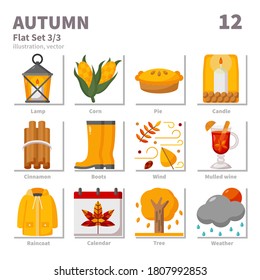 Autumn icons set, Flat, vector and illustration set 3