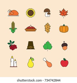 Autumn Icons Set Thanksgiving Day Autumn Traditional Harvest Holiday Concept Flat Vector Illustration