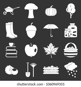 Autumn icons set vector white isolated on grey background 