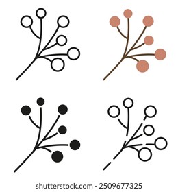 Autumn icons. Viburnum branch in different styles. Autumn in colours and lines. EPS 10.