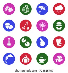 Autumn Icons. White Flat Design In Circle. Vector Illustration. 